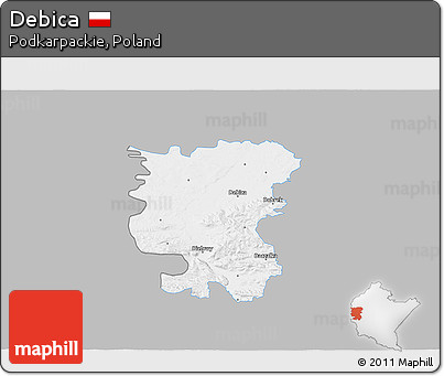 Gray 3D Map of Debica, single color outside