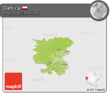 Physical 3D Map of Debica, cropped outside