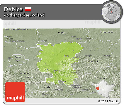 Physical 3D Map of Debica, semi-desaturated