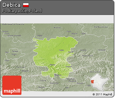 Physical 3D Map of Debica, semi-desaturated