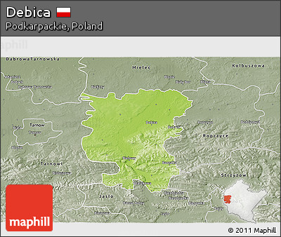 Physical 3D Map of Debica, semi-desaturated