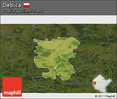 Satellite 3D Map of Debica, darken