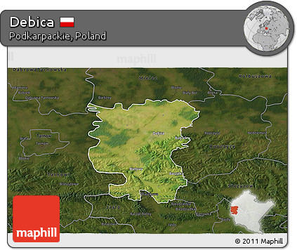 Satellite 3D Map of Debica, darken