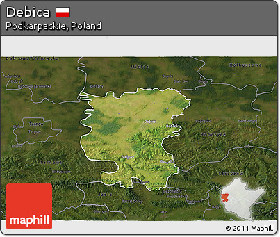Satellite 3D Map of Debica, darken