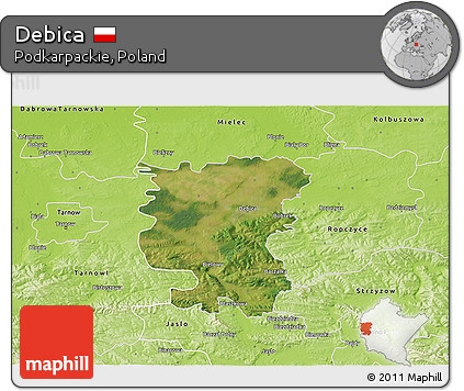 Satellite 3D Map of Debica, physical outside