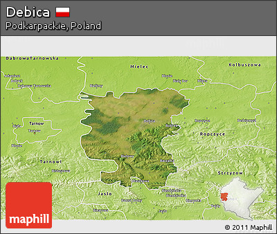 Satellite 3D Map of Debica, physical outside