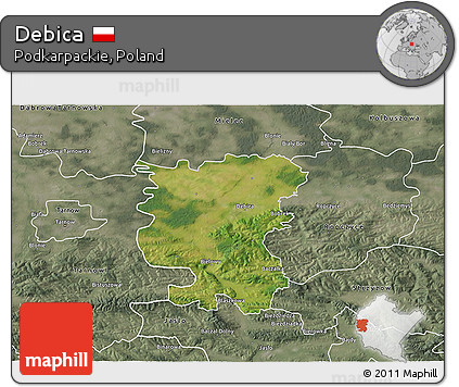 Satellite 3D Map of Debica, semi-desaturated