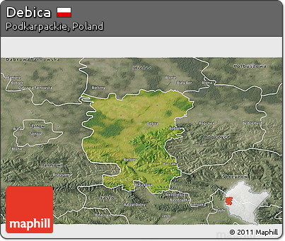 Satellite 3D Map of Debica, semi-desaturated