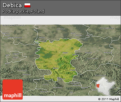 Satellite 3D Map of Debica, semi-desaturated