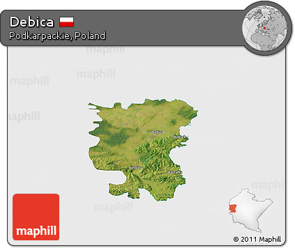 Satellite 3D Map of Debica, single color outside