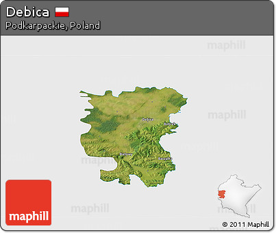 Satellite 3D Map of Debica, single color outside