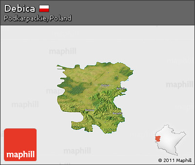 Satellite 3D Map of Debica, single color outside
