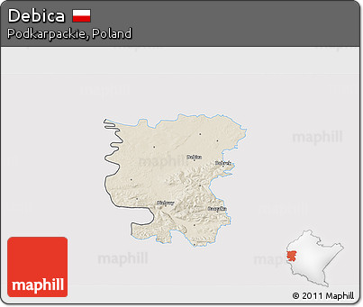 Shaded Relief 3D Map of Debica, single color outside