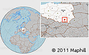Gray Location Map of Debica, highlighted country, hill shading