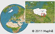 Satellite Location Map of Debica, highlighted country, highlighted parent region, within the entire country