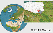 Satellite Location Map of Debica, highlighted country, highlighted parent region