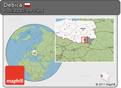 Savanna Style Location Map of Debica, highlighted country, highlighted parent region