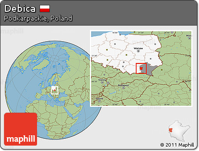Savanna Style Location Map of Debica, highlighted country, highlighted parent region
