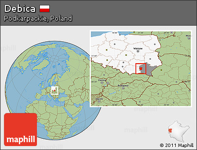 Savanna Style Location Map of Debica, highlighted country, highlighted parent region