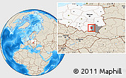 Shaded Relief Location Map of Debica, highlighted country, highlighted parent region