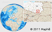 Shaded Relief Location Map of Debica, highlighted country