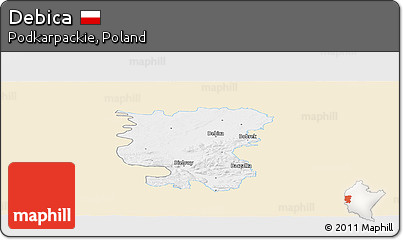 Classic Style Panoramic Map of Debica, single color outside