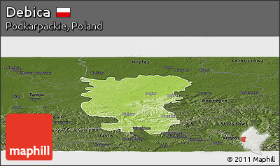 Physical Panoramic Map of Debica, darken