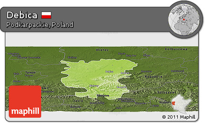 Physical Panoramic Map of Debica, darken