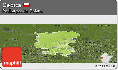 Physical Panoramic Map of Debica, darken