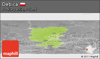 Physical Panoramic Map of Debica, desaturated
