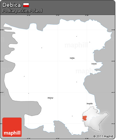 Gray Simple Map of Debica, single color outside