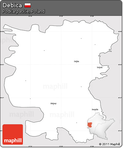 Silver Style Simple Map of Debica, cropped outside