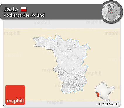 Classic Style 3D Map of Jaslo, single color outside