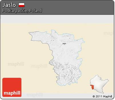 Classic Style 3D Map of Jaslo, single color outside
