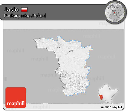 Gray 3D Map of Jaslo, single color outside