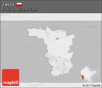 Gray 3D Map of Jaslo, single color outside
