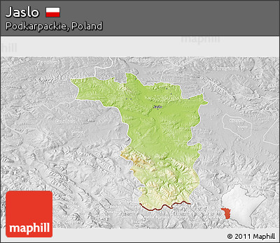 Physical 3D Map of Jaslo, lighten, desaturated