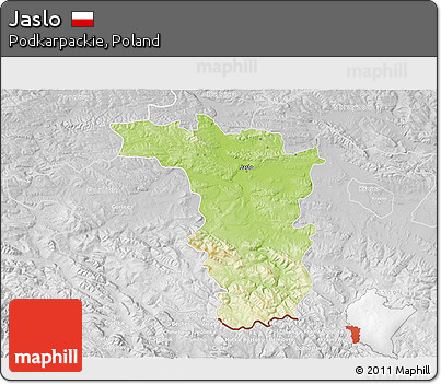 Physical 3D Map of Jaslo, lighten, desaturated