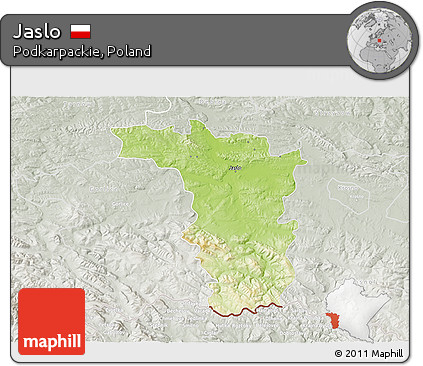 Physical 3D Map of Jaslo, lighten, semi-desaturated