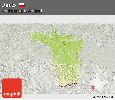Physical 3D Map of Jaslo, lighten, semi-desaturated