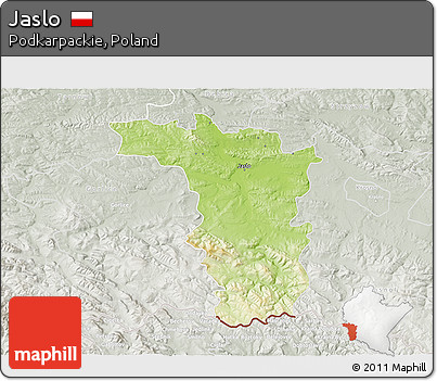 Physical 3D Map of Jaslo, lighten, semi-desaturated