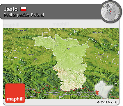 Physical 3D Map of Jaslo, satellite outside