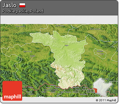 Physical 3D Map of Jaslo, satellite outside