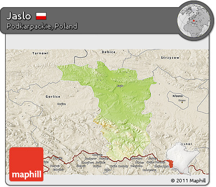 Physical 3D Map of Jaslo, shaded relief outside