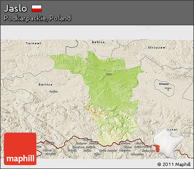 Physical 3D Map of Jaslo, shaded relief outside