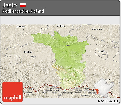 Physical 3D Map of Jaslo, shaded relief outside