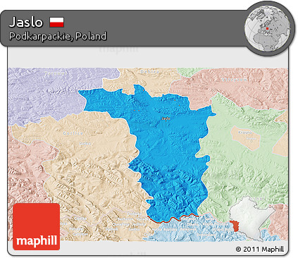 Political 3D Map of Jaslo, lighten