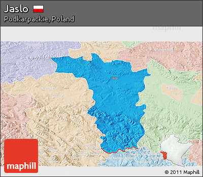 Political 3D Map of Jaslo, lighten