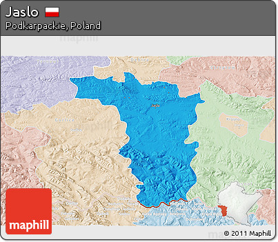 Political 3D Map of Jaslo, lighten