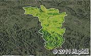 Satellite 3D Map of Jaslo, darken, semi-desaturated